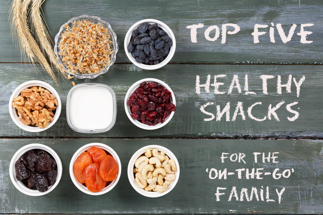 top five healthy snacks picture with nuts and dried fruits 2